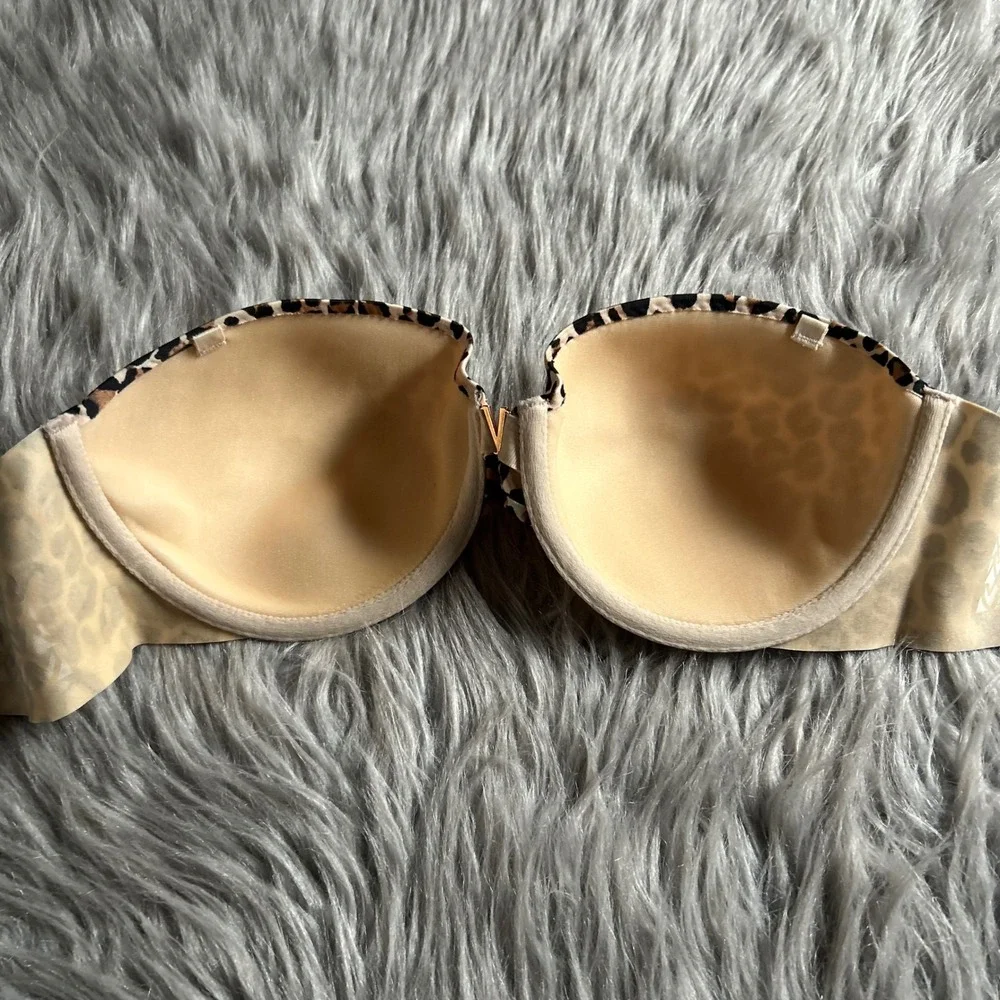 Victoria's Secret‎ Strapless Lightly Lined Bra Womens Size 32D Brown Leopard